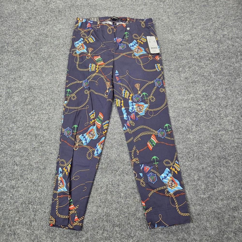 Robell Pants Womens 6 Navy‎ Multi Rose 09 Super Slim Fit Nautical Print Stretch